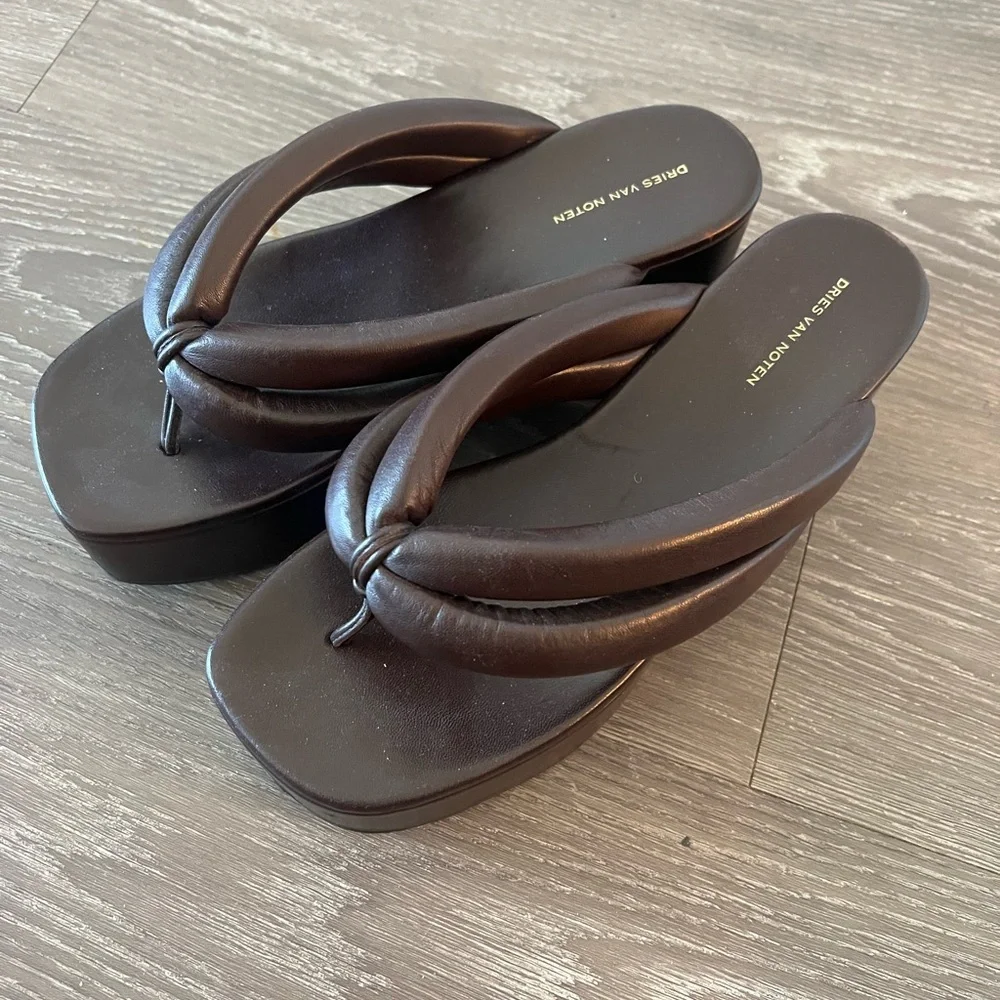 Dries Van Noten Dark Brown Padded Platform Flip Flops - Picture 1 of 5